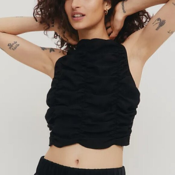 NWOT H&M GATHERED TOP IN XS BLACK - Picture 1 of 6